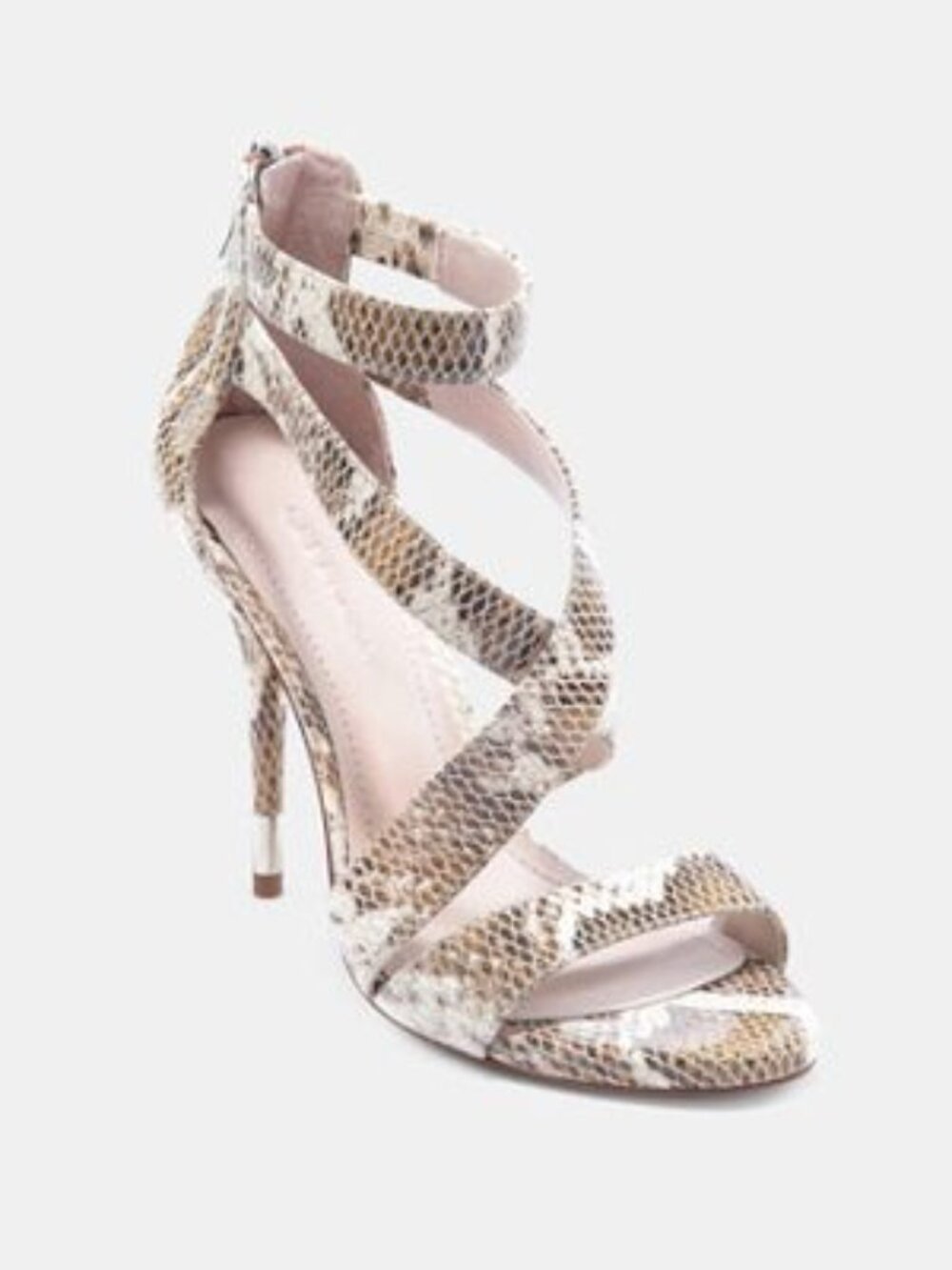 BCBG Women's Ivie Heesl Stiletto Snakeskin Strappy Leather Pumps Shoes Nude 6.5